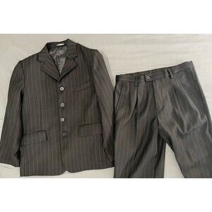 Size 34S- WEIQIHAN Men’s  Pinstripe 2 Piece Suit Black White Blazer
